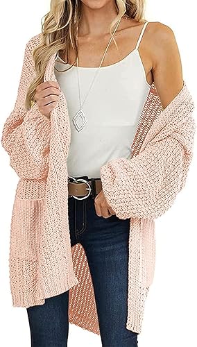 Miniatura 2 de MEROKEETY Suéter de punto grueso con frente abierto para mujer, de gran tamaño, manga farol, cárdigan para exteriores