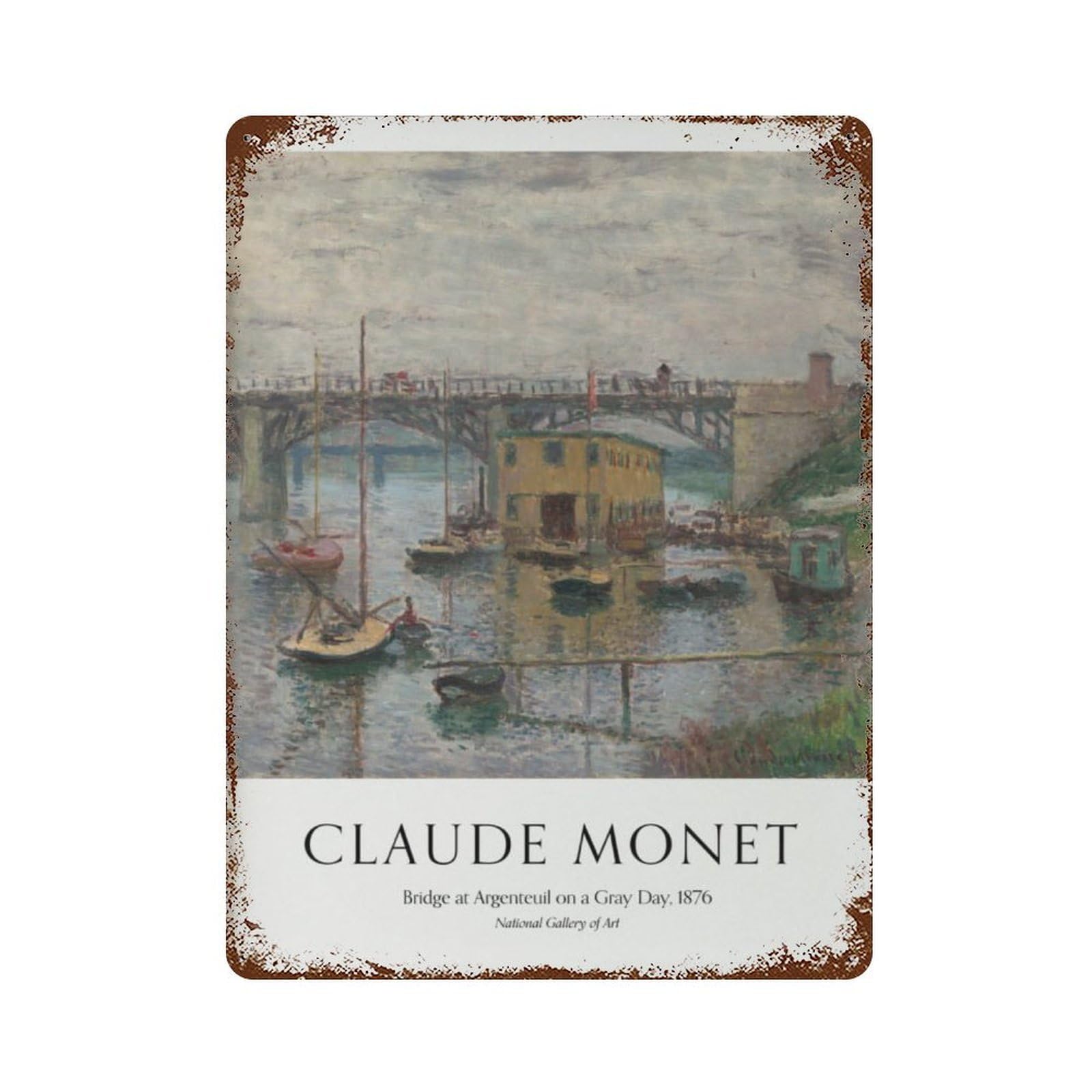 xiaoxiaoshen Monet 'bridge at Argenteuil' Museum Wall Decor Art Metal Tin Poster Modern Home Decor Art Home Bar Shop Decorations Vintage Sign 40x30cm