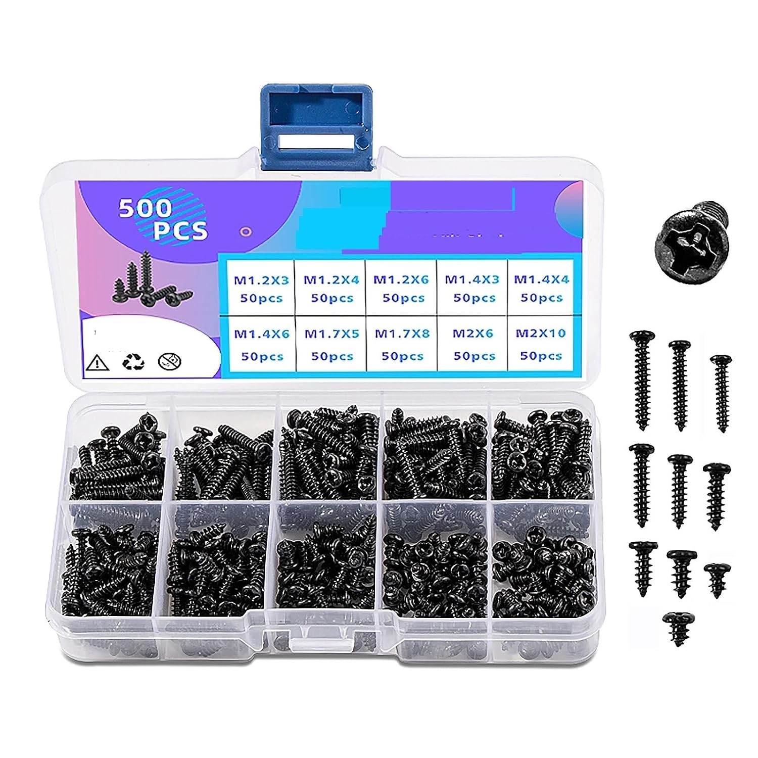 Micro Self-Tapping Wood Screw Kit 500pcs Carbon Steel Phillips Drive