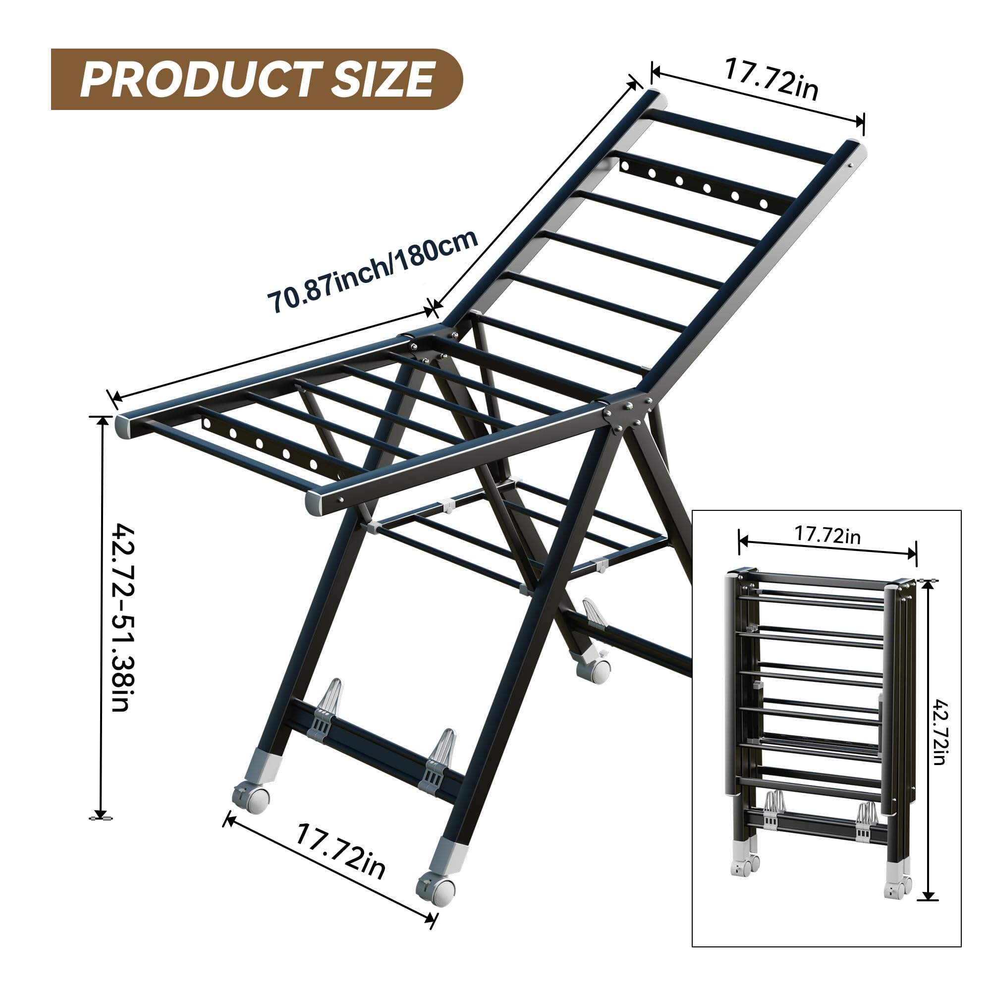 IMHO Wäscheständer Aluminium 3 Ebenen Flügelwäschetrockner Klappbar | Schwerlast Wäschetrockner für Innen und Balkon, 60x150x100 cm, rostbeständig, faltbar, für Kleidung Handtücher Bettwäsche