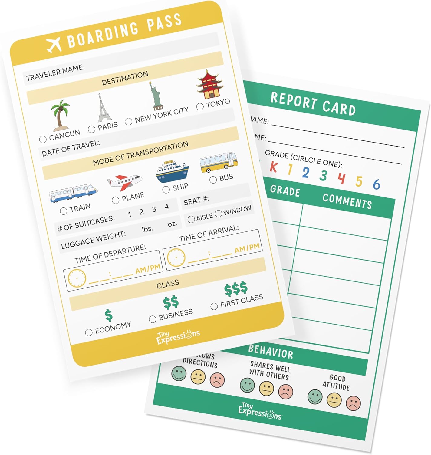 Tiny Expressions Pretend Play Notepads - 6-Pack Kids Play Pads - 40 Pages Each of Restaurant, Doctor, Boarding Pass, Report Card, Nature Walk & Soda Shop for Imaginative Role Play