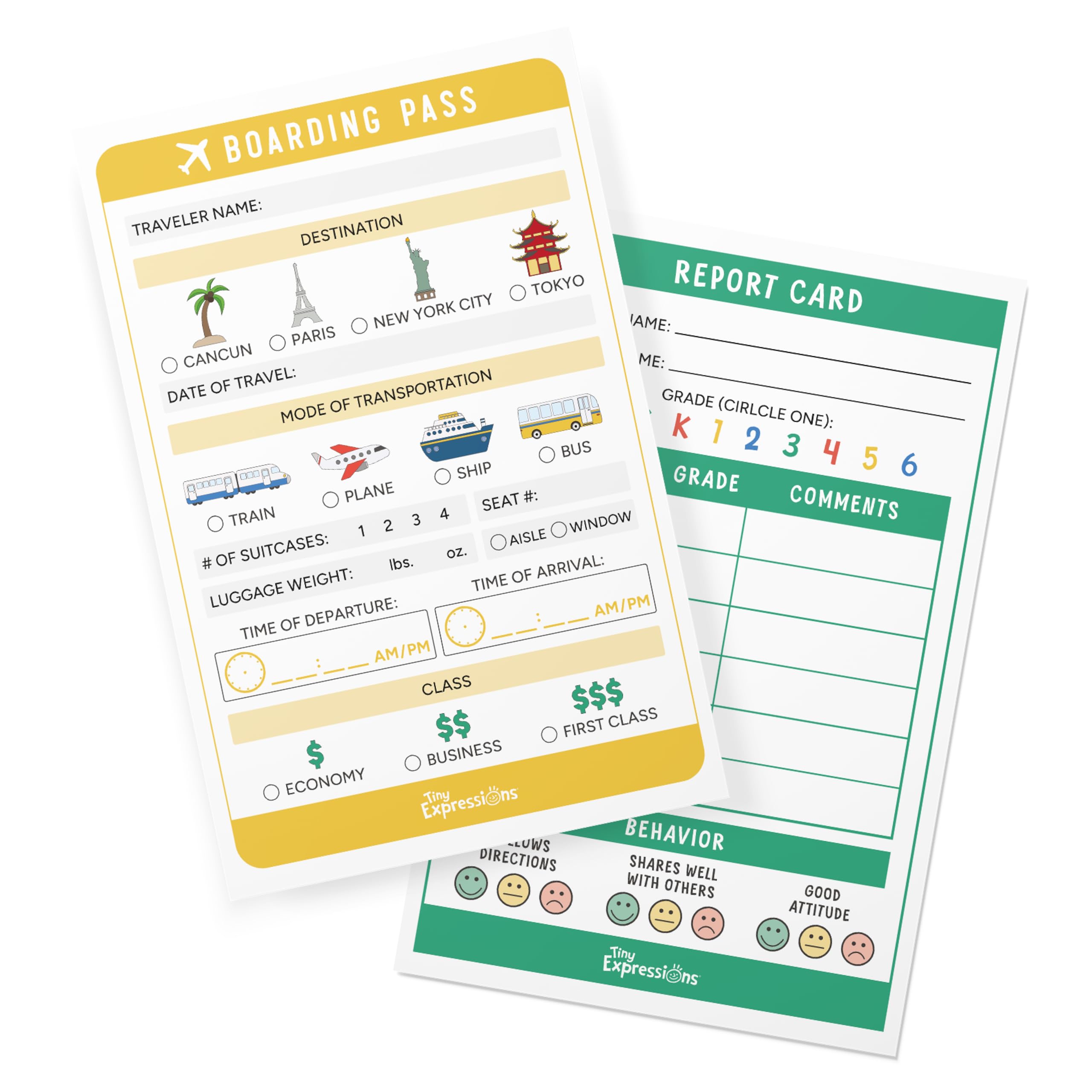 Tiny Expressions Kids Pretend Play Notepads - Boarding Pass &amp; Report Card