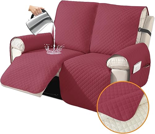 Vista 180 de XINEAGE Funda reclinable resistente al agua, fundas para sofá reclinable de 3 asientos con bolsillos, funda protectora acolchada gruesa para perros