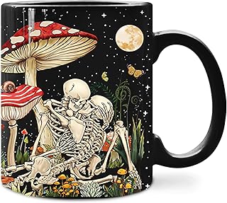 IWXYI Mushroom Coffee Mug Ceramic - Couple Mushroom Coffee Mugs Gifts, Mushroom Tea Mugs, 11oz Gothic Skull Mushroom Coffee Mug