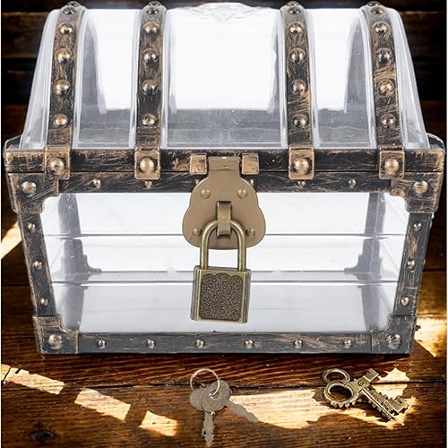 Miniatura 4 de Cofre de pirata con candado, cofre de tesoro de plástico transparente, caja de joyería pirata grande, cajas de dulces pirata, contenedor de joyería