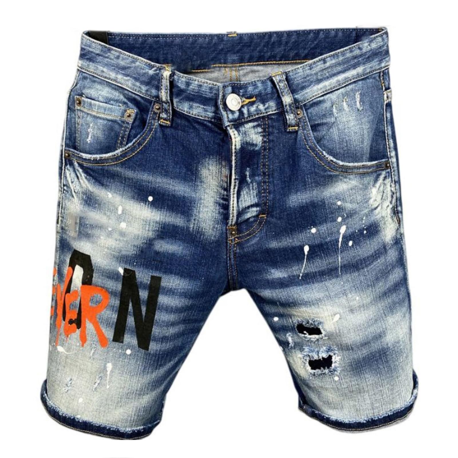 Pantalones cortos de mezclilla para hombre, corte recto, elásticos, hasta la rodilla