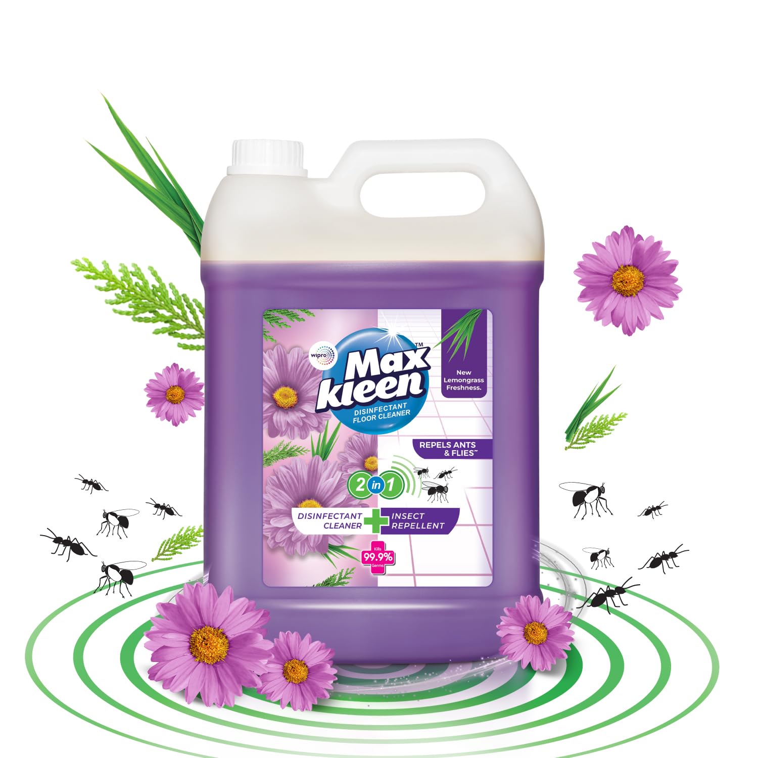 5 Litre - 2in1 Disinfectant Surface & Floor Cleaner Liquid +Insect Repellent with Natural Oils| Lemongrass Fragrance| Suitable for All Floor Cleaner Mops | Kills 99.9% Germs