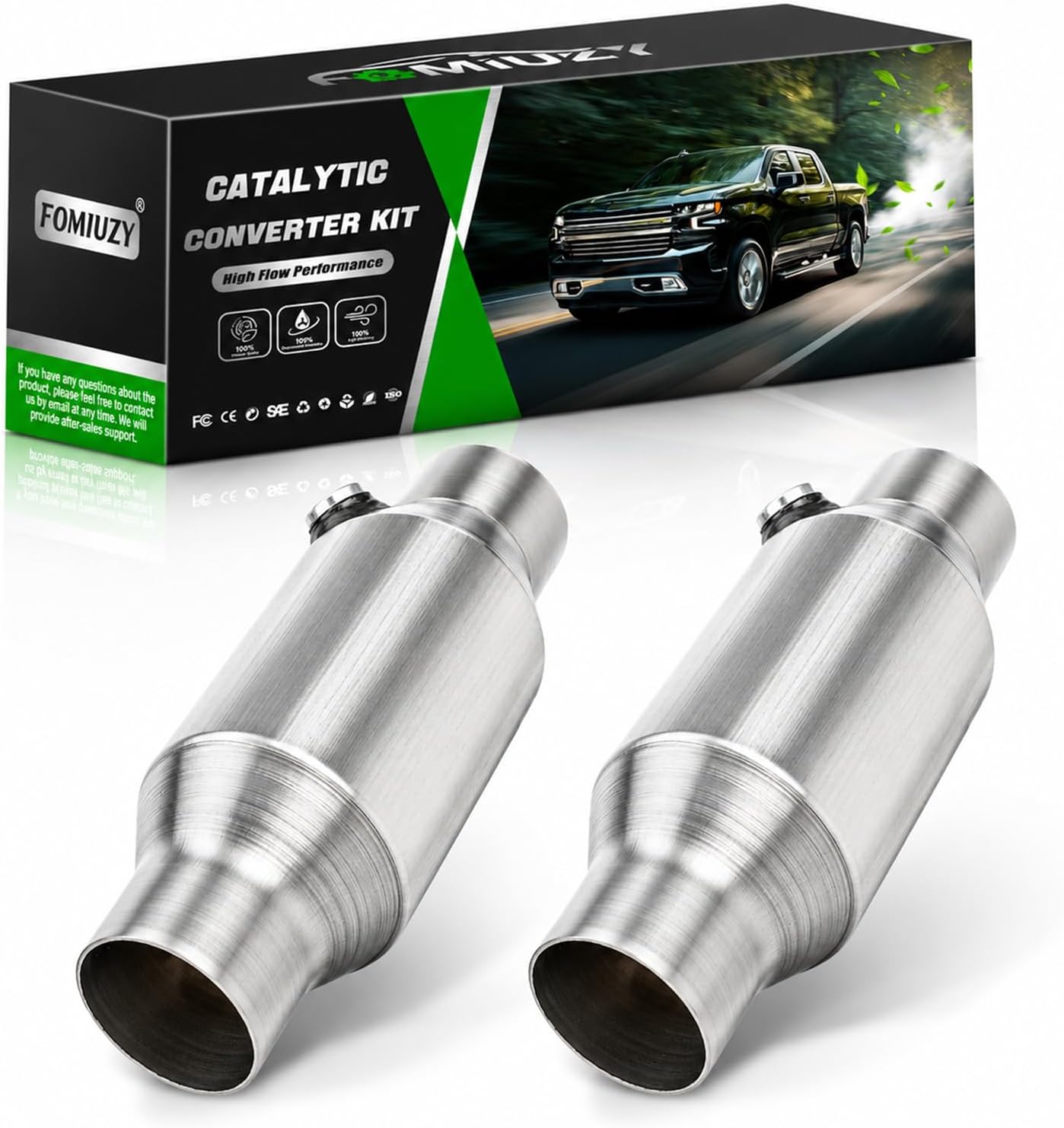 2.5 Inch Inlet/Outlet Universal High Flow Front Catalytic Converter Direct-Fit with O2 Port (EPA Compliant)