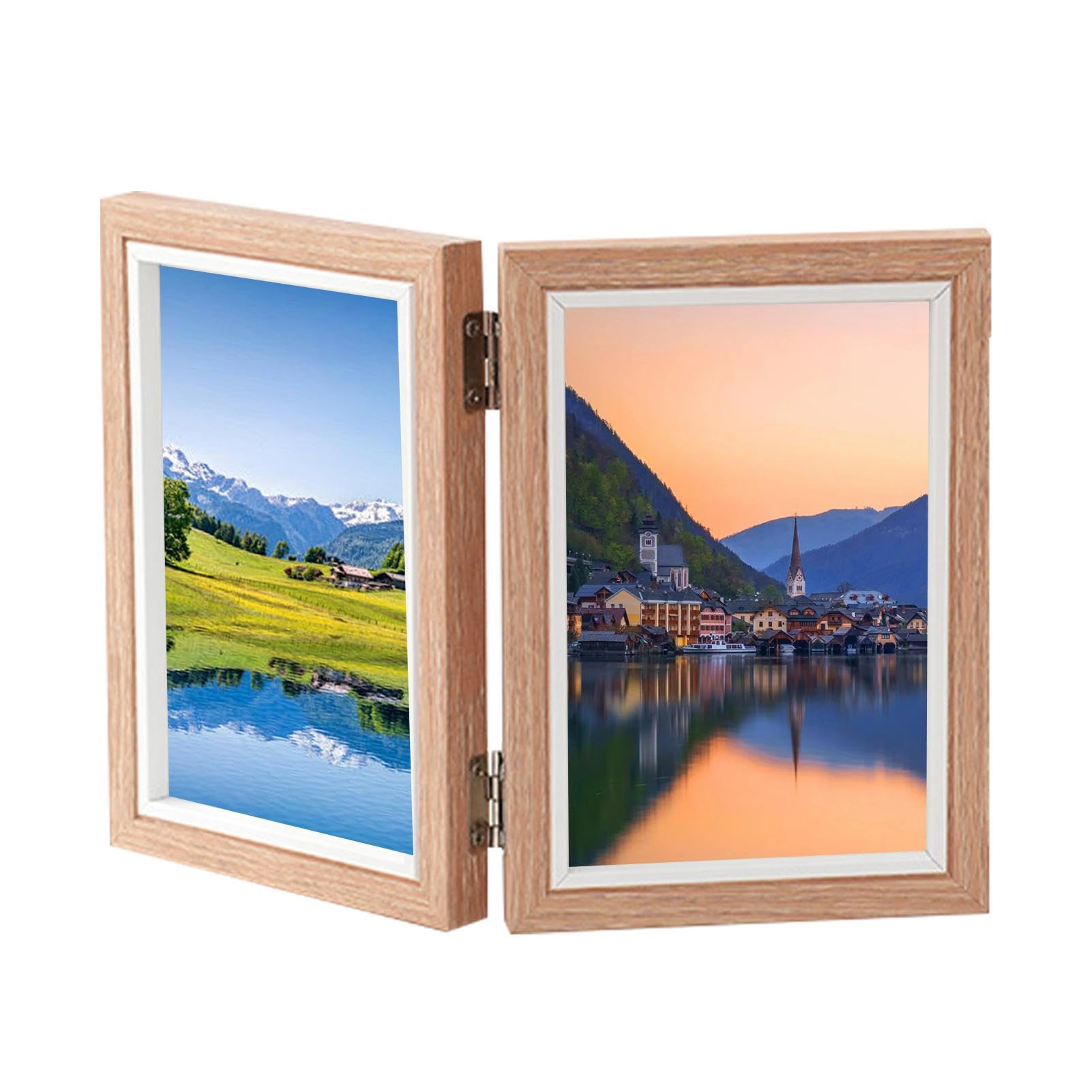 Cornice Portafoto Tripla 10x15 | Tre Ante In Legno Con Cerniera | Pieghevole Da Tavolo Con Vetro Acrilico HD