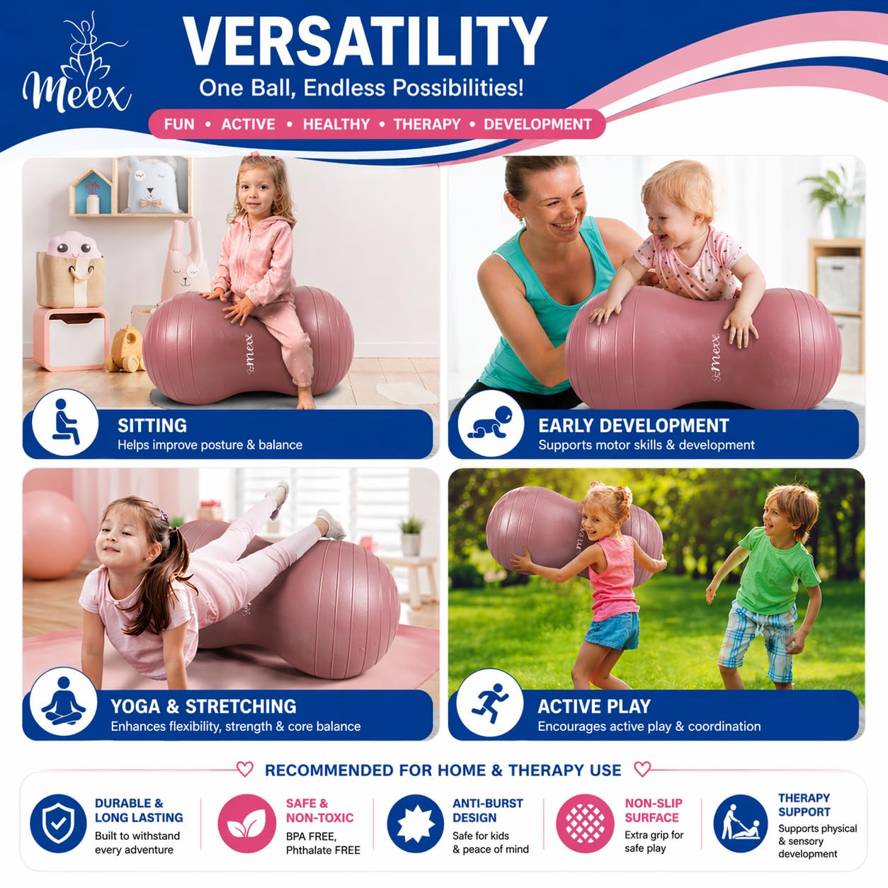 Meex Sensory Peanut Ball for Kids Therapy and Exercise - Enhance Balance, Motor Skills and Physical Therapy Calming Development with Our Yoga Ball - Flexible Seating for Autistic Children — Amazon image 5