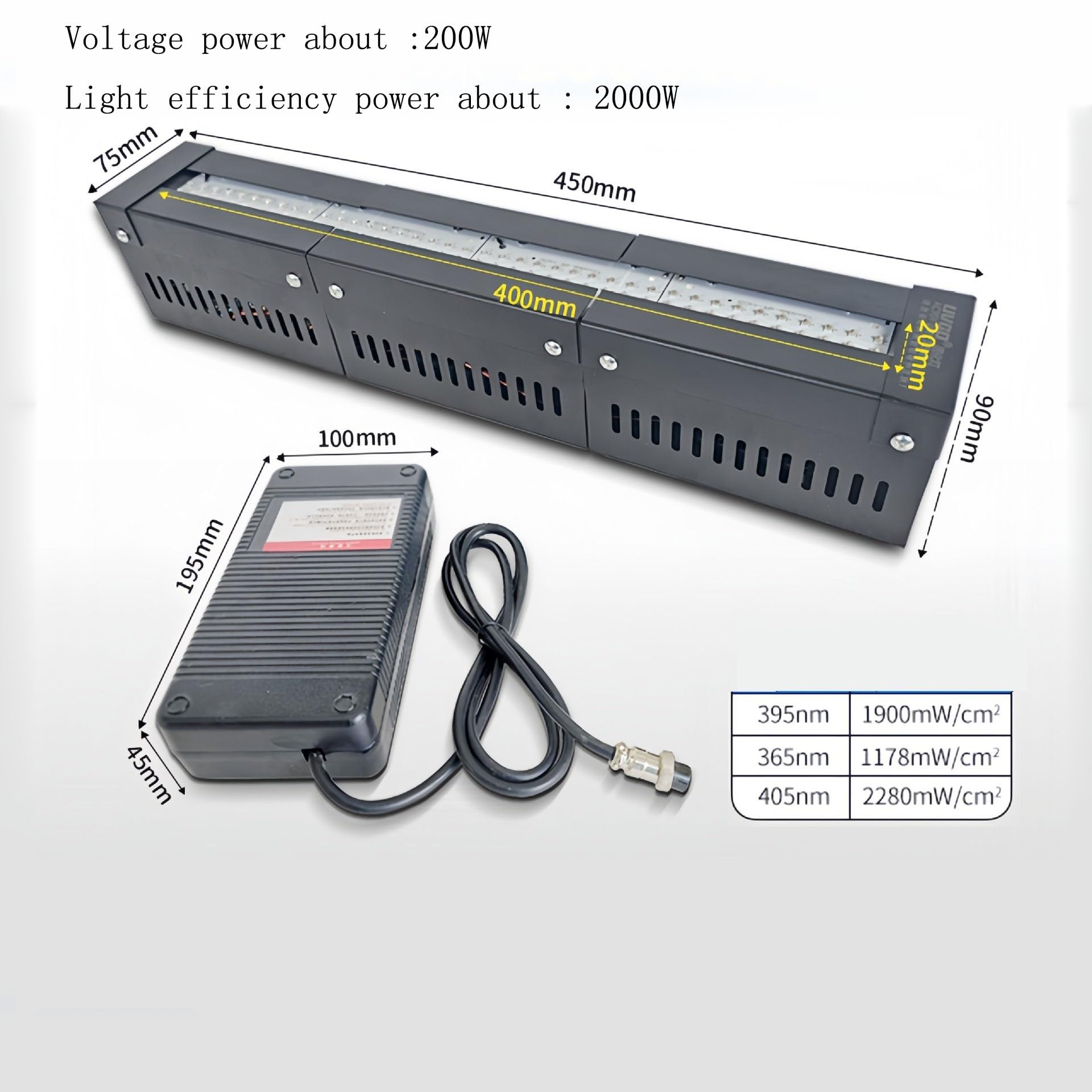 Światło żywiczne UV, Lampa utwardzająca UV LED 395 nm 405 nm, klej bezcieniowy UV, klej krystaliczny, żywica, tusz, farba, sitodruk(2000W,405nm)