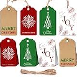 Christmas Gift Tags - 48-Pack Premium Paper Labels with Natural String, Christmas Name Stickers Featuring Snowflake, Tree, Joy Motifs for Personalizing Holiday Presents