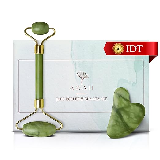 Gua Sha Stone and Jade Roller for Face Massage by AZAH 100 Natural