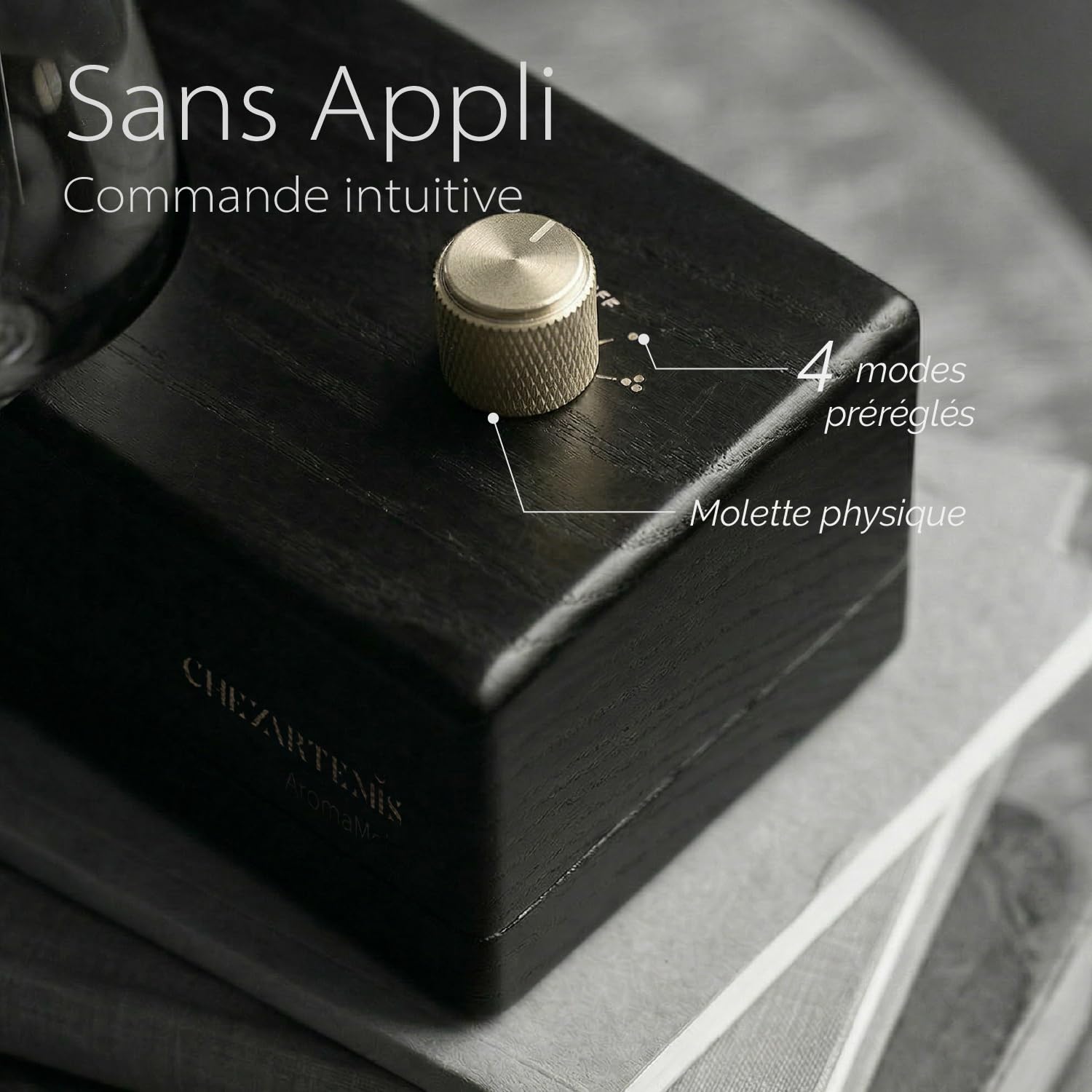 Black Obsidian Diffuseur Huiles Essentielles sans Eau pour Aromathérapie, Nébuliseur Verre Fumé et Bois Noir, Diffuseur Parfum sans Fil Rechargeable, Design Moderne pour Maison Yoga et Bureau
