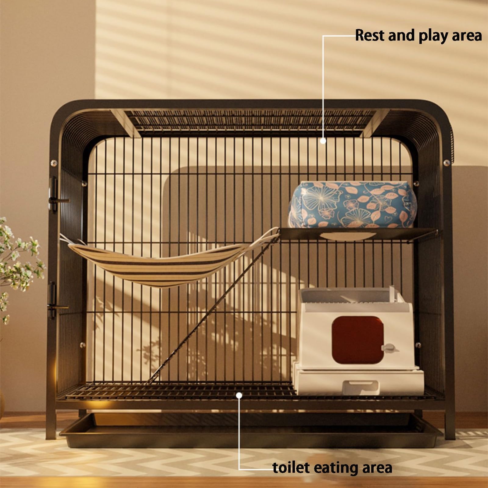 Gabbia per gatti da interni, design a doppia porta, lucernario e ripiano superiore, facile da pulire, con serratura paraurti – ideale per mantenere gli animali domestici al sicuro e al sicuro in casa