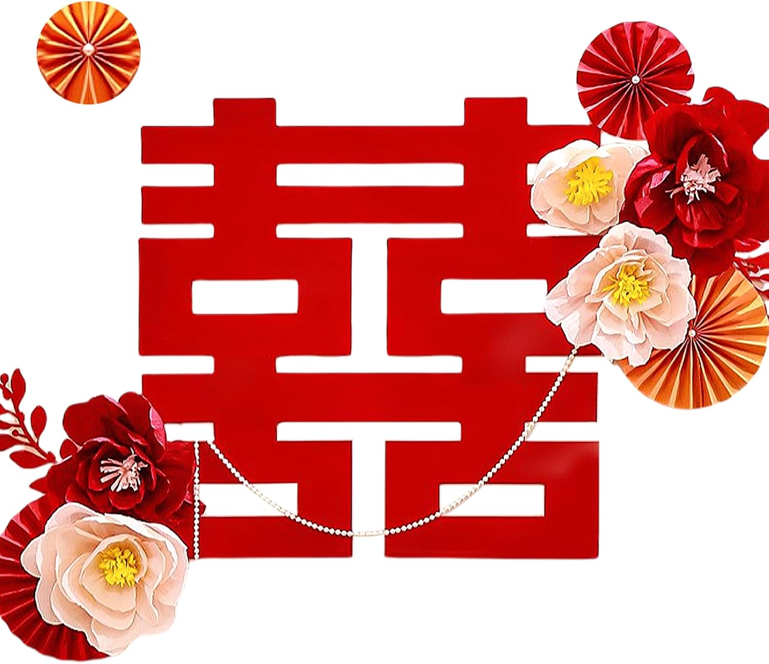 Chinese 31.5Inch Double Happiness Wedding Decorations and 3D Paper Flower Wall Décor Set - Bedroom and Living Room, Bridal Room Background, Traditional Style Gift. Style 1