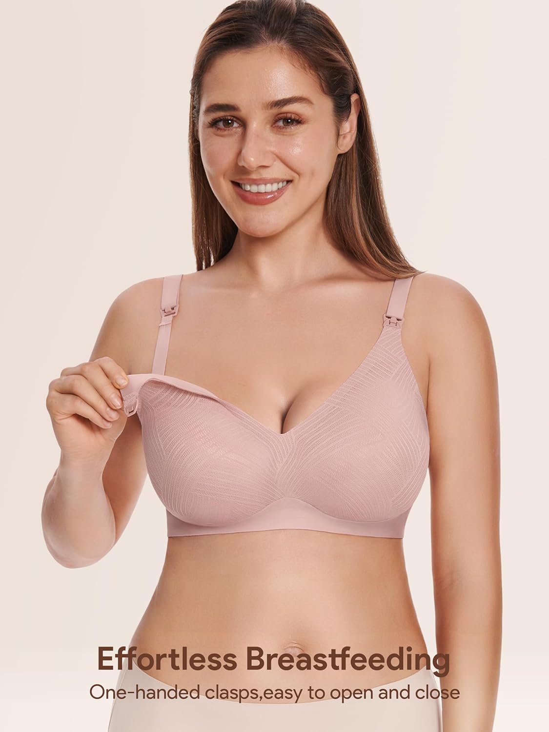 Angelhood Nursing Bras for Breastfeeding, Seamless Wireless Comfort Push up Lace Nursing Maternity Bralette for Pregnancy - Image 2