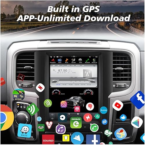 Miniatura 4 de CUSP Radio de coche de 10.4 pulgadas estéreo de repuesto GPS para Dodge Ram 1500 2500 3500 2013 a 2018, navegación GPS Android PX6 4G+64G unidad