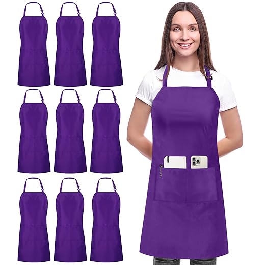 Utopia Kitchen 10 Pack Bib Apron Adjustable with 2 Pockets, Water and Oil Resistant, Cooking Kitchen Chef Apron for Women Men