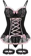Sexy Mesh Corset Ruffle Lace Up Underwire Sheer Garter Belt Babydoll Lingerie Set With Thong 3 Piece Women