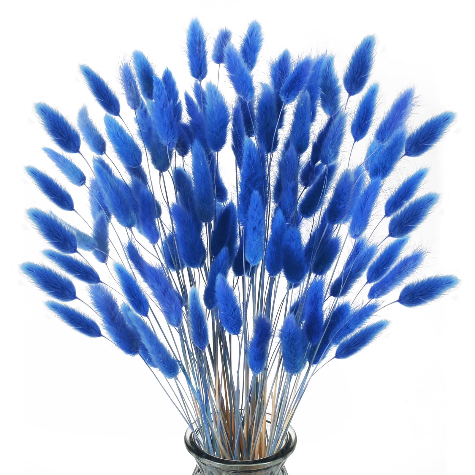 Zythrem 120 Pcs Dried Flowers Blue Bunny Tails Pampas Grass Artificial Rabbit Tail Dried Flowers Bouquet Dry Lagurus Ovatus Bunch for Vases Boho Home Wedding Flower Arrangement Decor