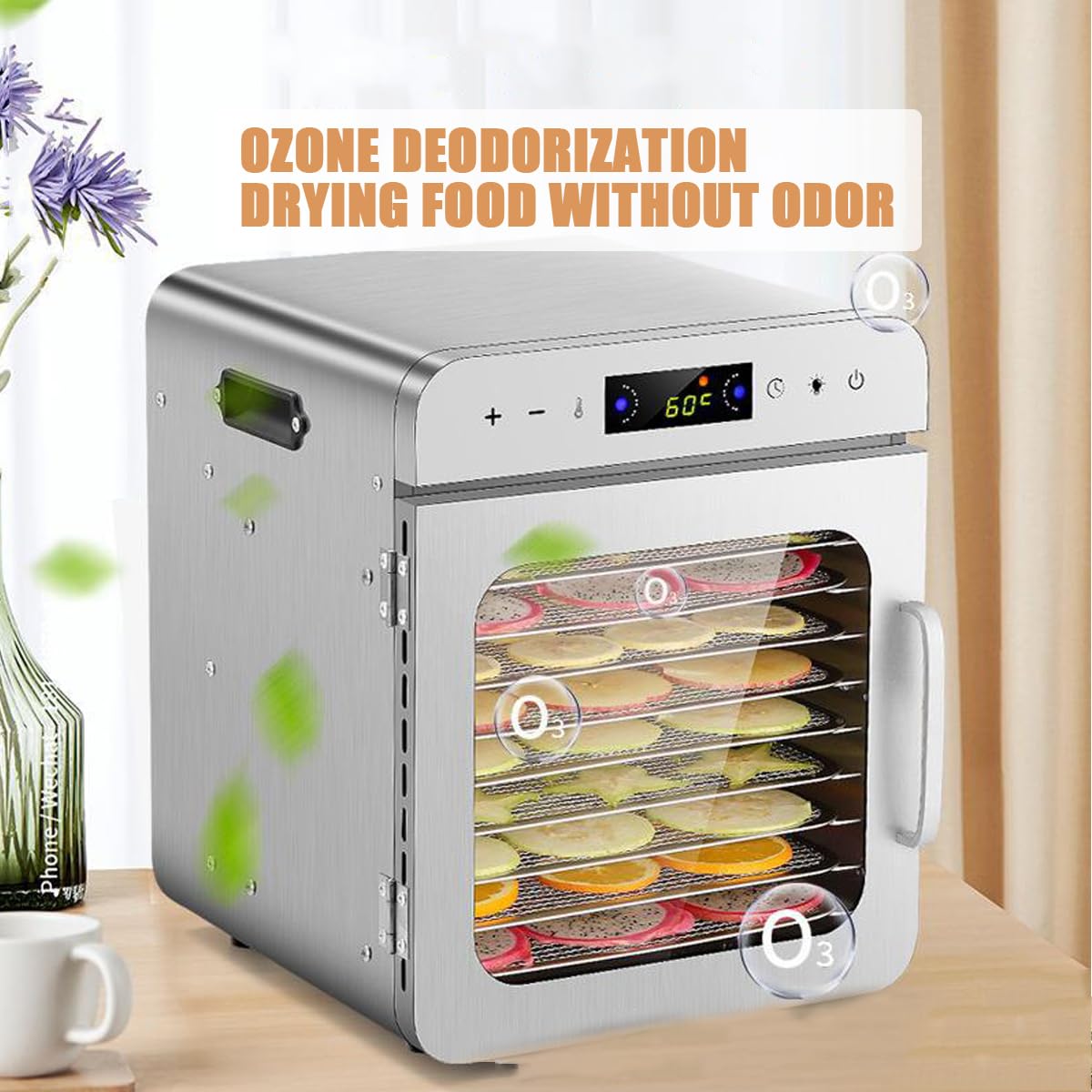 Deshidratador eléctrico de alimentos con 10 bandejas, deshidratador de snacks, deshidratador de frutas, verduras y carne, acero inoxidable, temporizador ajustable para frutas, verduras, carne y masc