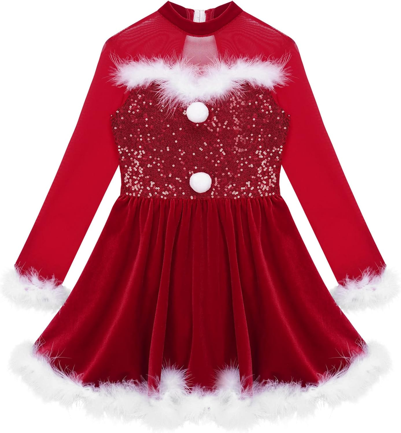 TiaoBug Kids Girls Christmas Elf Costumes Shiny Sequins Figure Ice Skating Dress Christmas Dance Costume