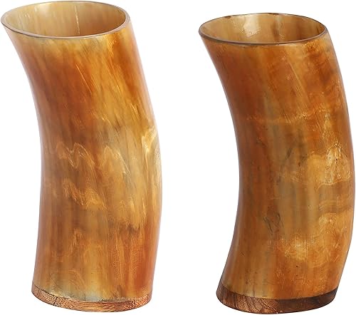 Juego de 2 tazas ceremoniales de cuerno vikingo de 6 pulgadas, taza de regalo de vino de cerveza Auténtico recipiente de inspiración medieval con