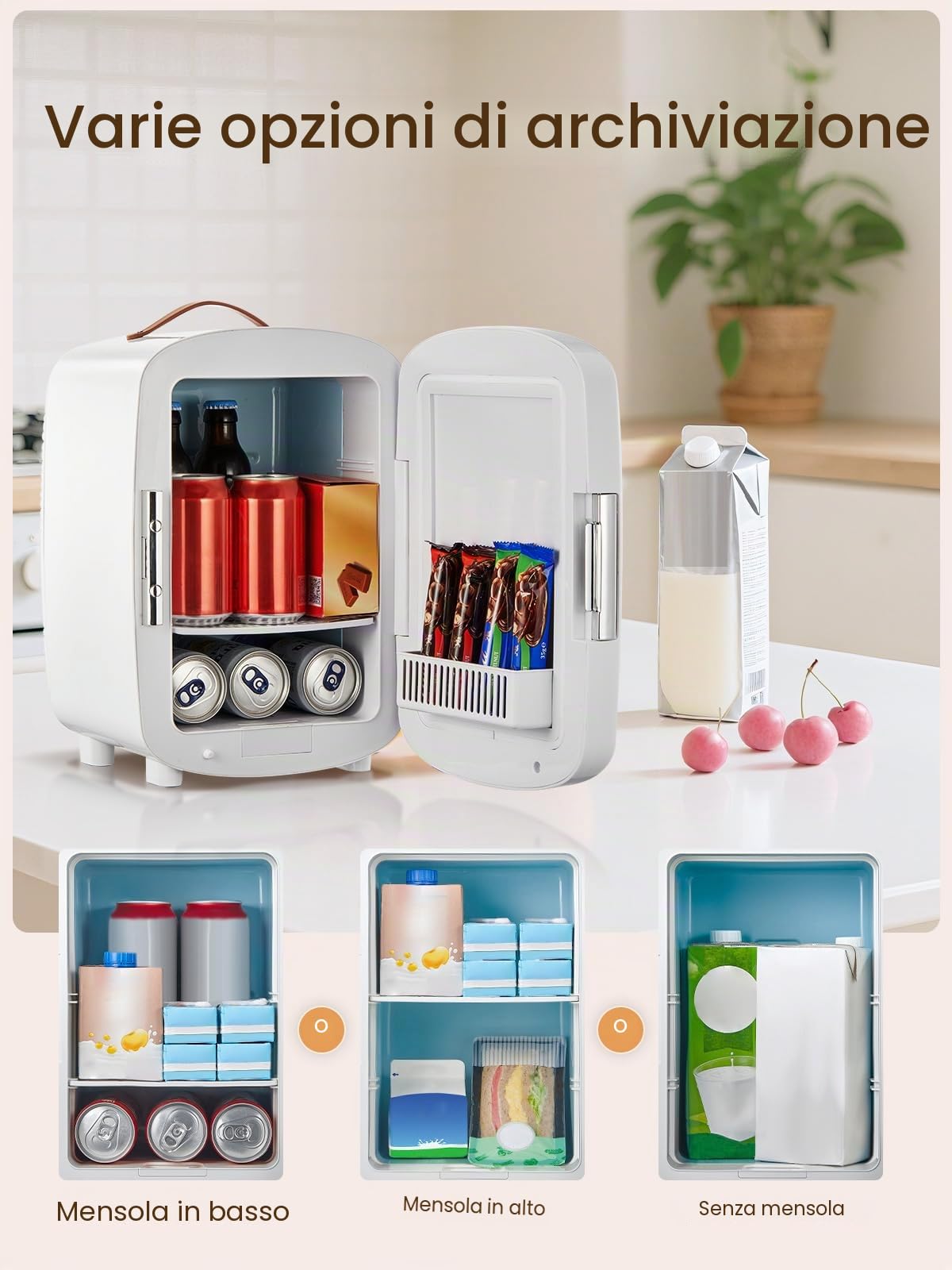 FOHERE Mini Frigo, 10 Litri/12 Lattine Frigorifero Piccolo Portatile, 220-240 V AC/DC, per camera da letto, cura della pelle, bevande, ufficio, dormitorio e auto, Bianco