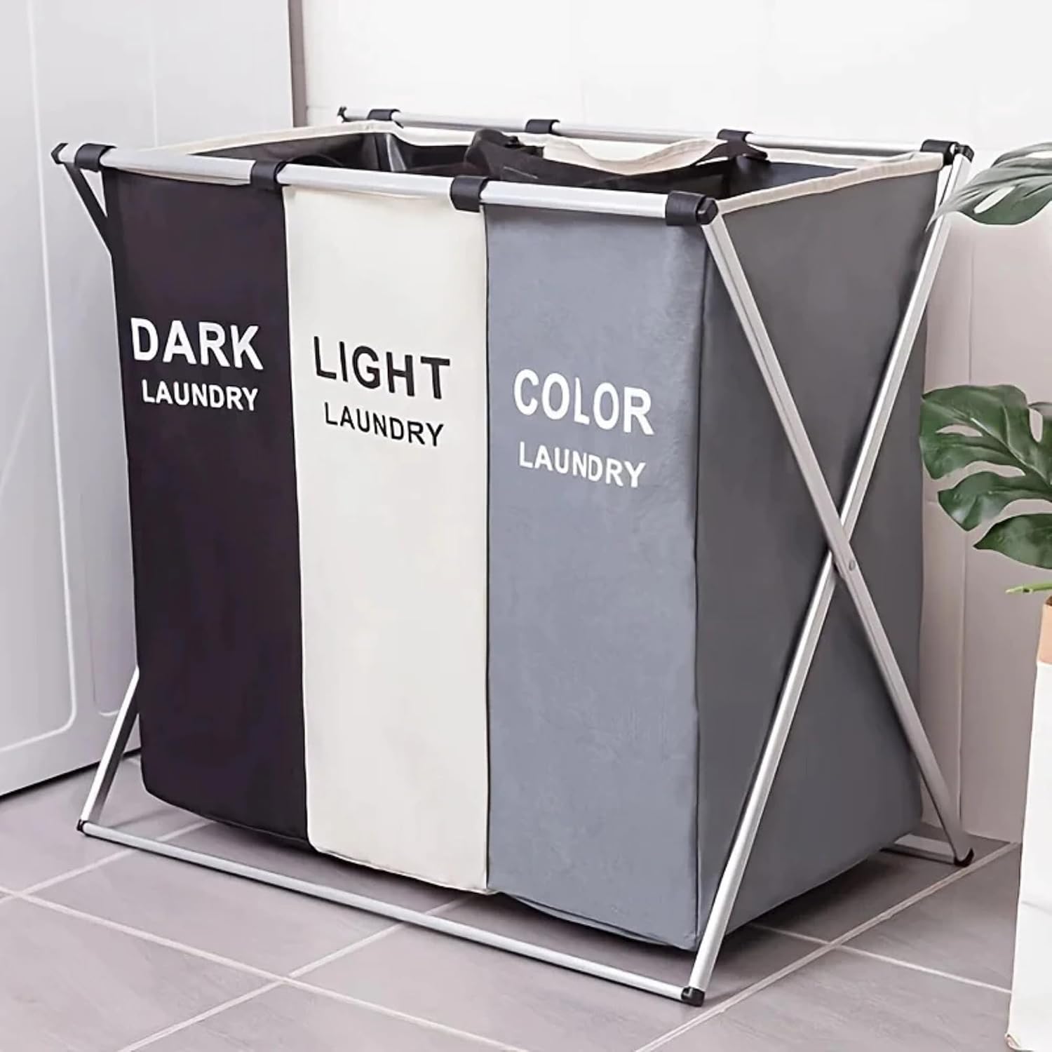 Cesto de Roupa Suja Grande Dobrável com 3 Divisórias – Organizador de ...