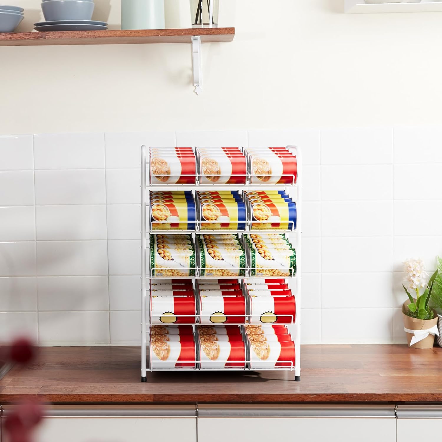 smusei Can Rack Organizer for Pantry 5 Tier Adjustable Soda Can Dispenser Holds up to 60 Cans Can Storage Organizer Pantry for Cabinet Canned Foods and Drinks, White