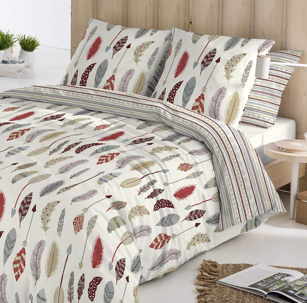 COTTON ARTean Funda Nórdica Reversible Cama 90 Salve ALGODÓN 100% Funda edredón 150x220 + 1 funda almohada Cierre con Botones.