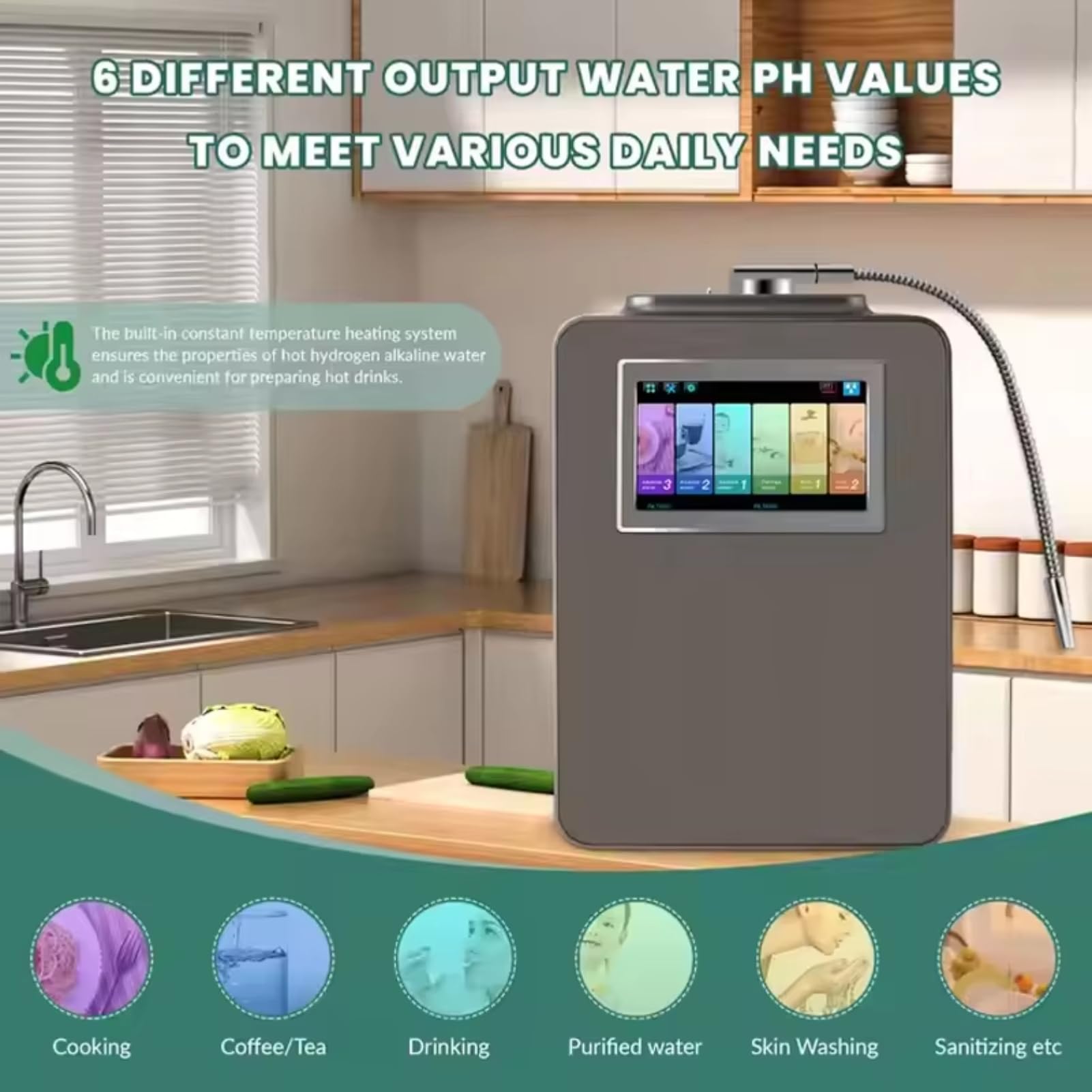 Macchina ionizzatore e filtrazione Acqua alcalina PH 2,5–11,2, Generatore di Acqua Ricca di idrogeno, Design da banco o a Parete, Ideale per casa e Ufficio Coffee 8 Plates