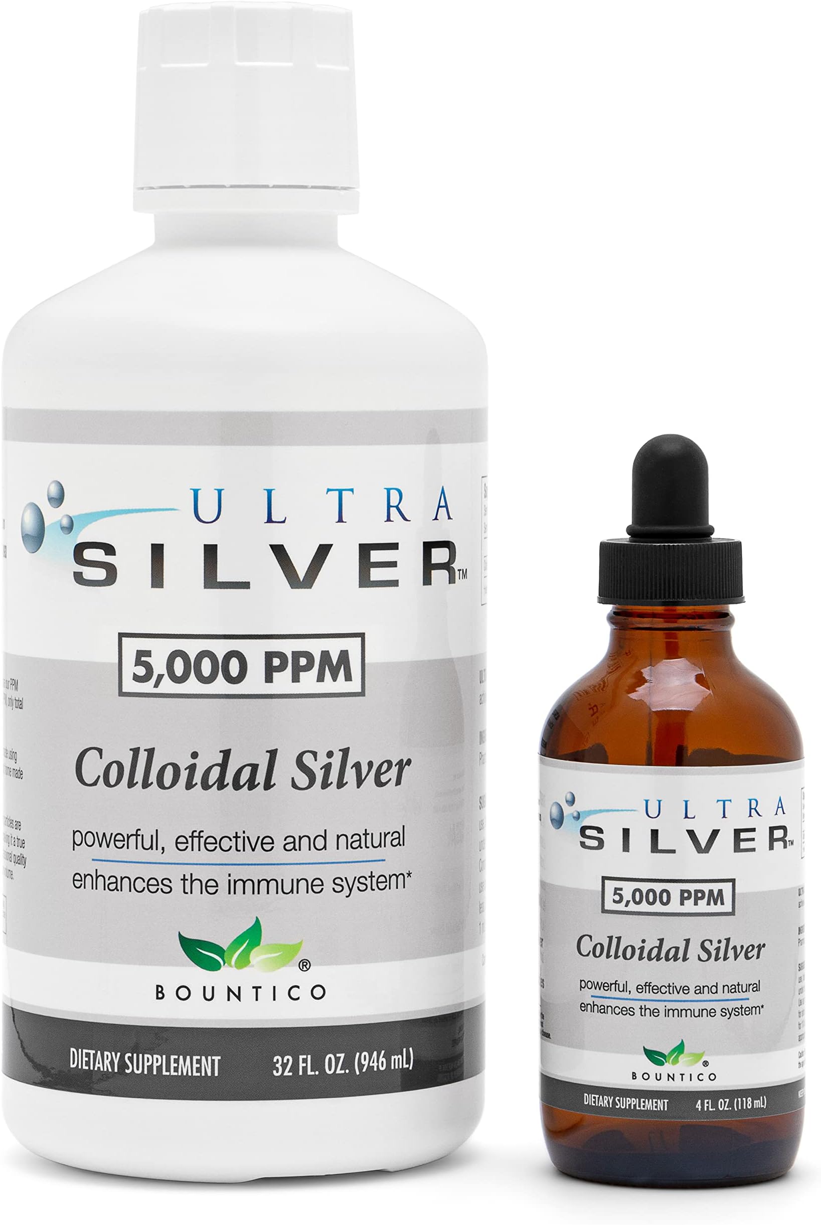 Ultra Silver® Colloidal Silver | 5,000 PPM, 32 Oz (946mL) | Mineral Supplement | True Colloidal Silver - 4 oz Dropper Bottle (Empty) Included for Dispensing!