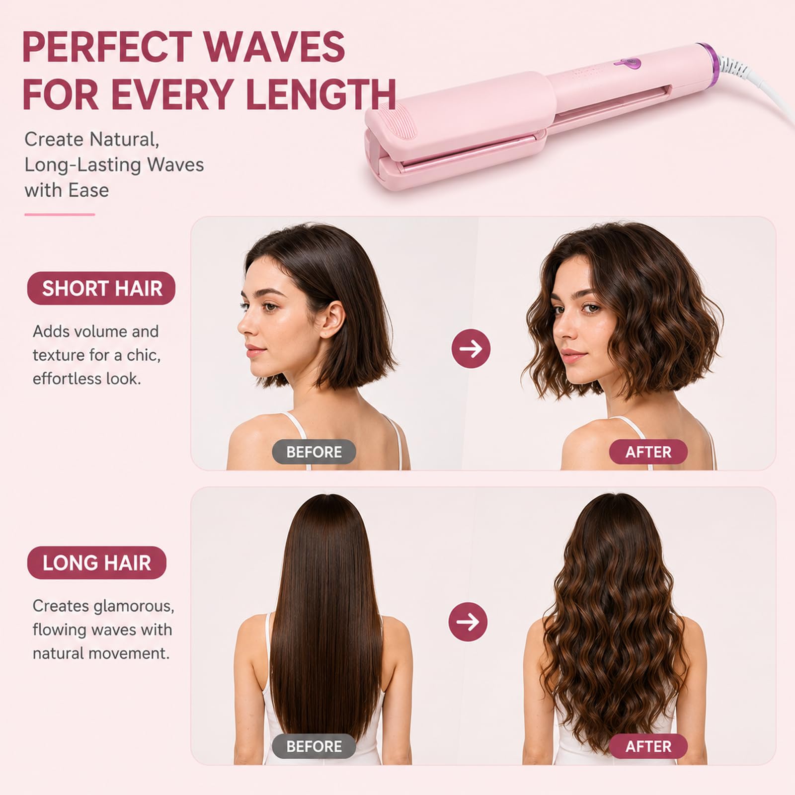 32MM Ferro Arricciacapelli per Onde, Ionica Ceramica Piastra Arricciacapelli, Onde Francesi Styling dei Capelli per Capelli Grandi Ricci Adatto (160℃-220℃)