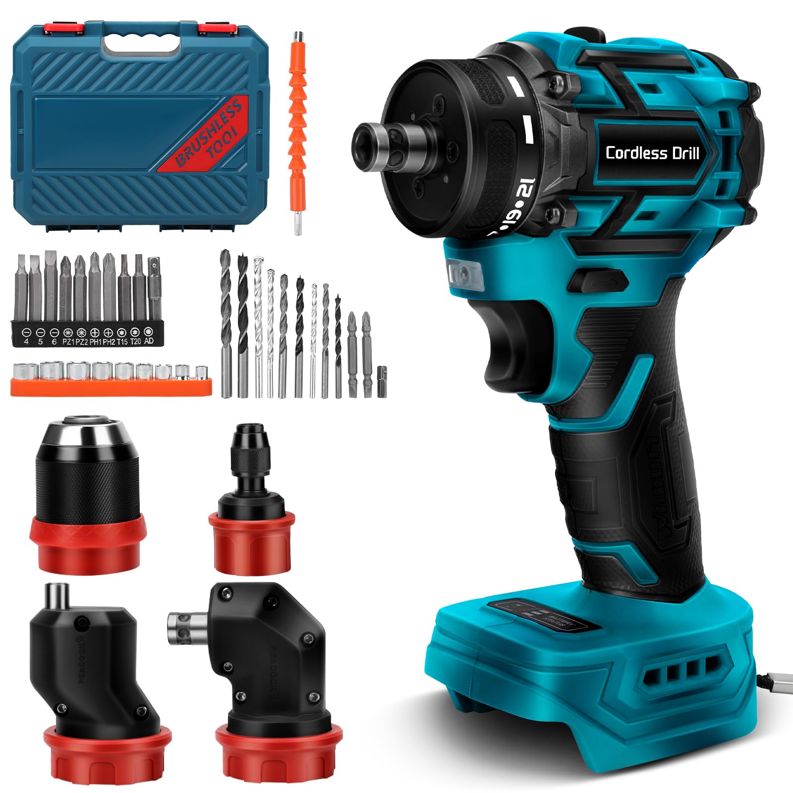 Set di trapano avvitatore a batteria compatibile con Makita 18 V, con 4 mandrini intercambiabili. Elettro utensile compatto e versatile per spazi limitati, ideale per hobbisti e professionisti