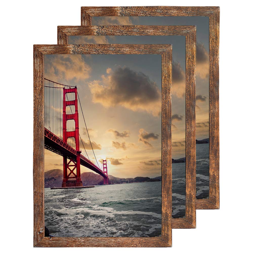 Rustic Pattern 13x19 Frame Smooth Wood Grain 13 x 19 Pictures Frames, Poster Frame for Wall Hanging, Brown, 3 Pack