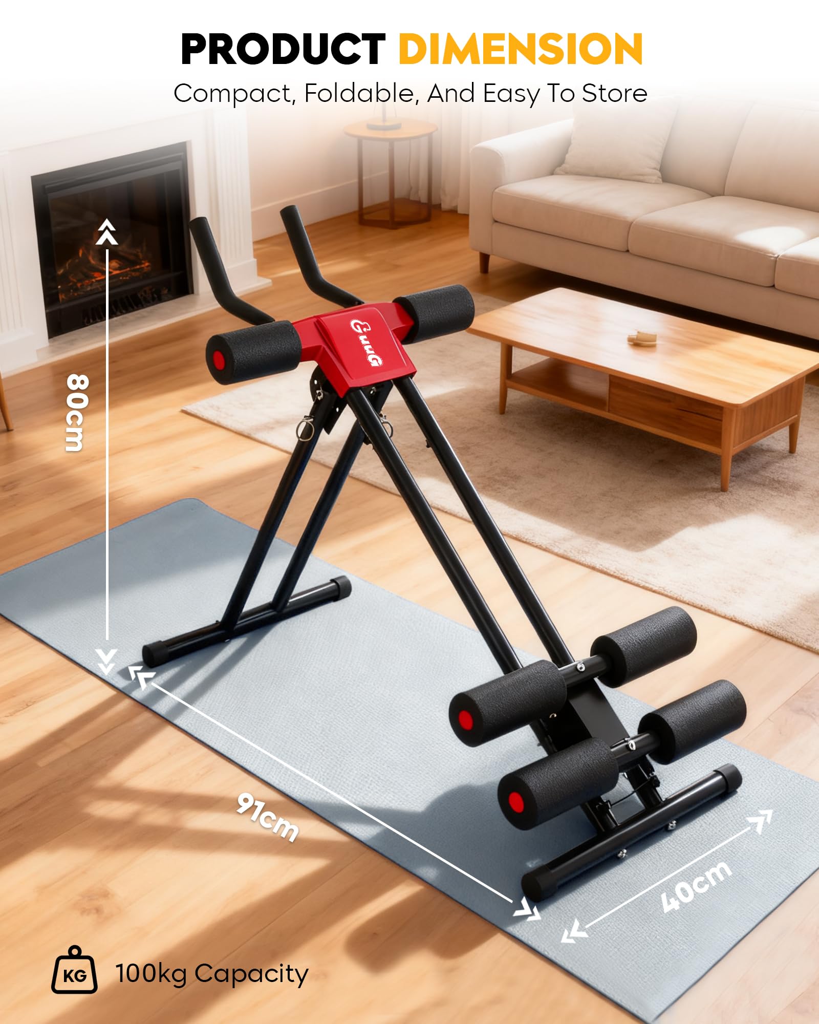 GUUG Bauchmuskeltrainer Bauchtrainer für Zuhause: Bauch Trainingsgerät Klappbar Bauchmuskeltraining Gerät Fitness Bauchtraining Abdominalmaschine Home Gym Equipment für Zuhause Männer Frauen