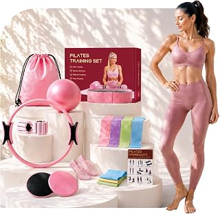 Chobokiang Pilates Kit for Women, Home Workout Equipment Set with Ring, Ball, Resistance Bands, Core Sliders & Ankle/Wrist Weights, Pilates Essentials Kit for Full Body Sculpt, Fat Burn & Beginners