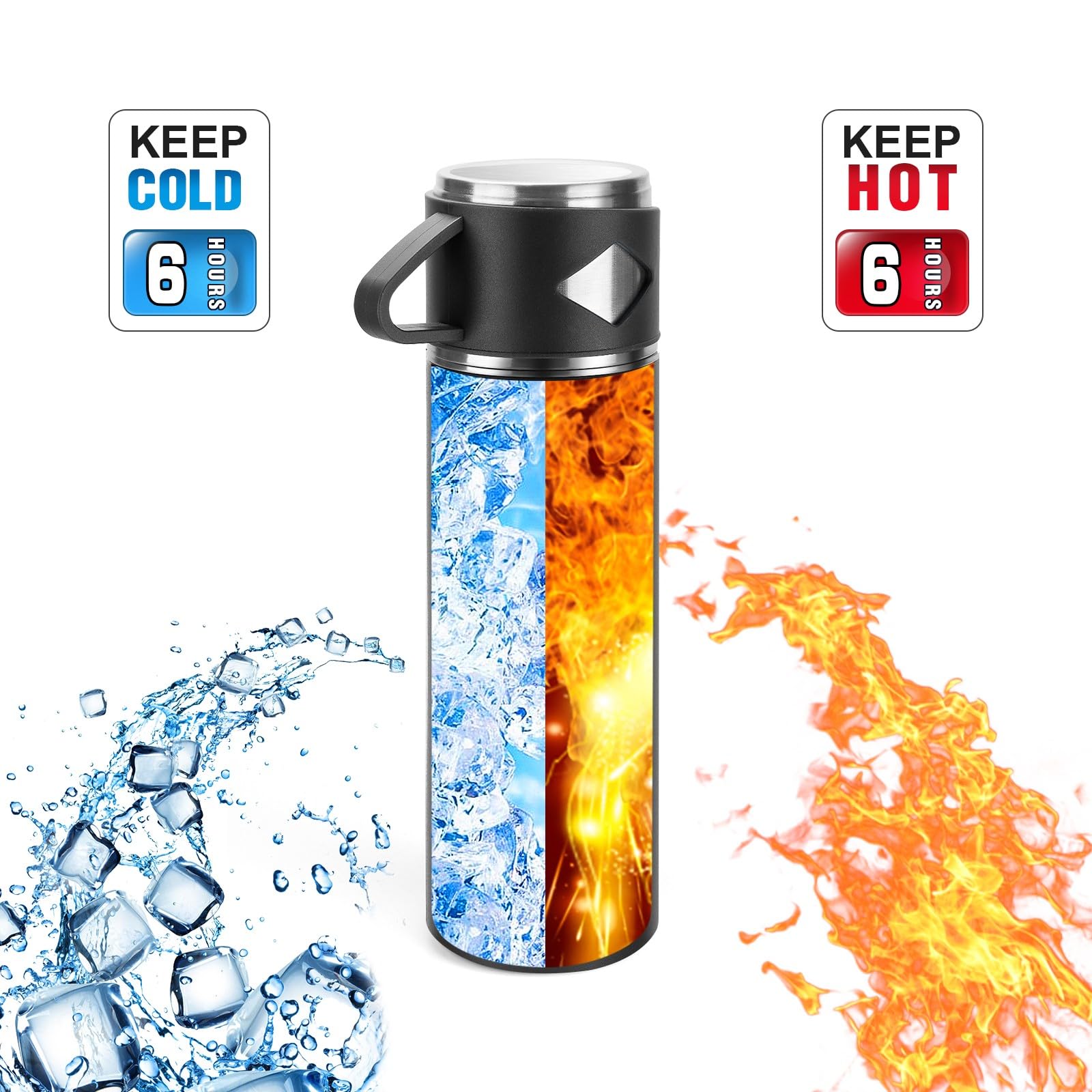 Vacuum Insulated Flask 700ml/23.6oz Stainless Steel Thermo Bottle with Cup for Coffee Water Hot and Cold Drink Flasks.(Black,Single) - Image 4