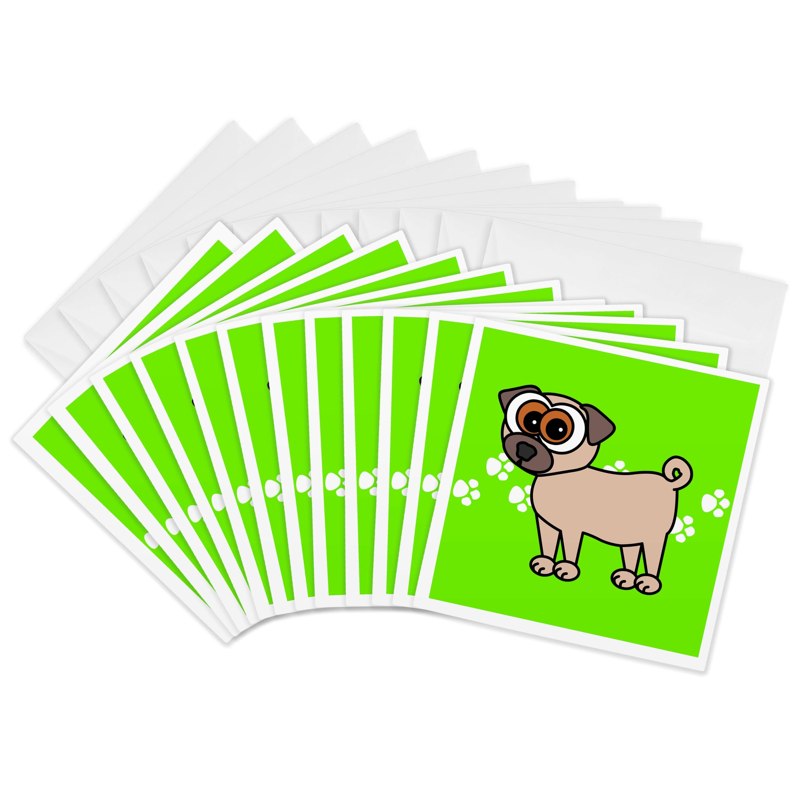 3Drose Tan Pug and Paw Prints - Greeting Cards, 6 by 6-inches, Set of 12 (gc_6128_2)