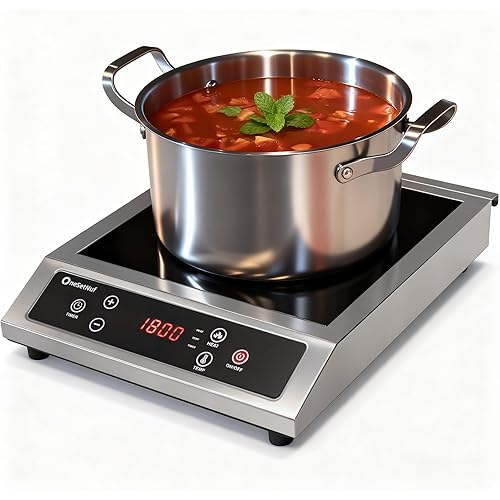 Induction Cooktop,1800W Powerful Hot Plate for Countertop,Premium Stainless Steel Portable Electric Burner for Home Cooking & Commercial Kitchen,18 Temp Settings,10 Hours Timer