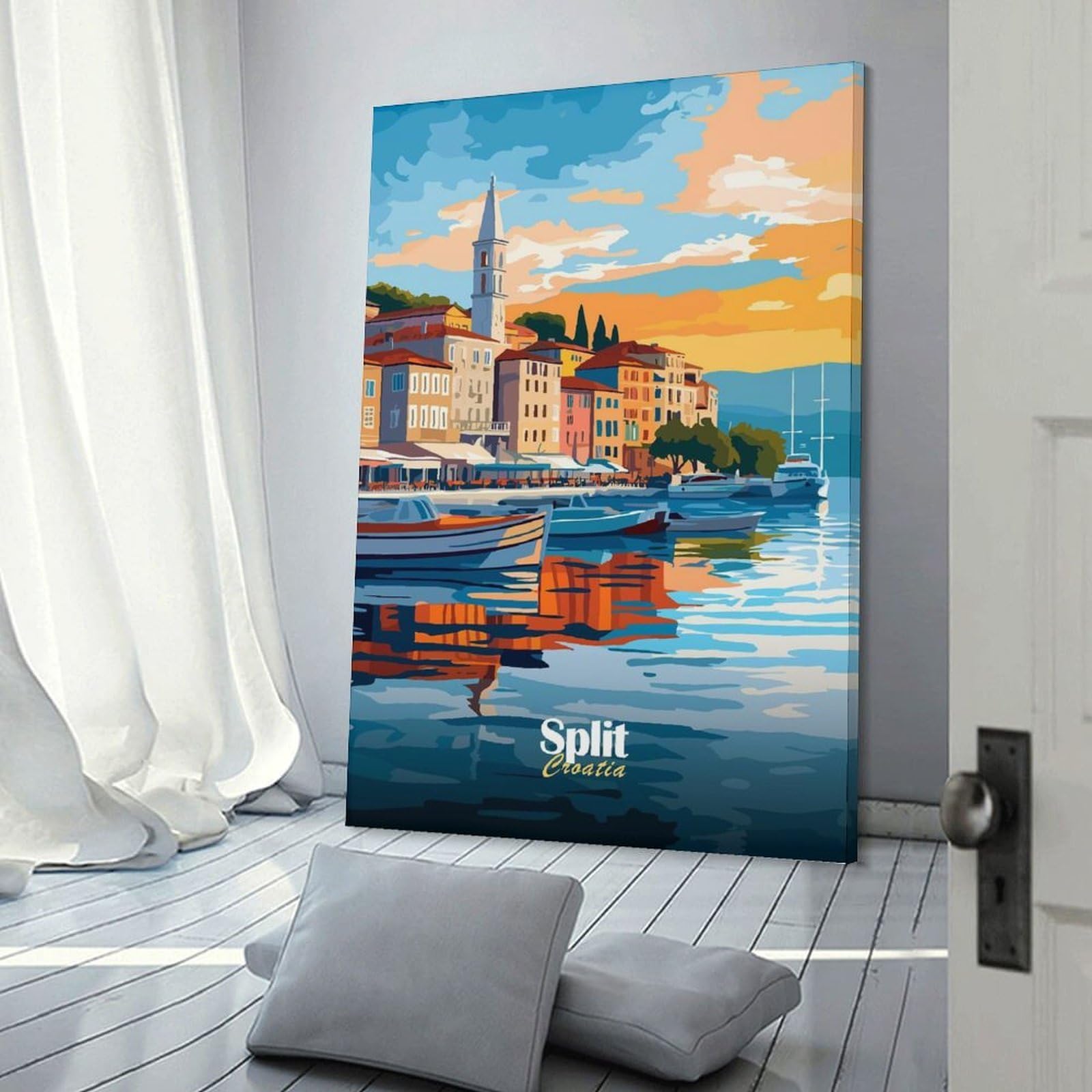 Junmoney Decorative Canvas Print Split, Croatia Sunset, 12x18inch(30x45cm), for Study, Office Or Apartment Decor, Gift Idea for Housewarming And Birthdays