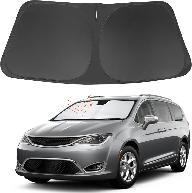 Protetor Solar Dobrável para Para-brisa Fannyc Compatível com Chrysler Pacifica 2017–2026, Prata e Preto