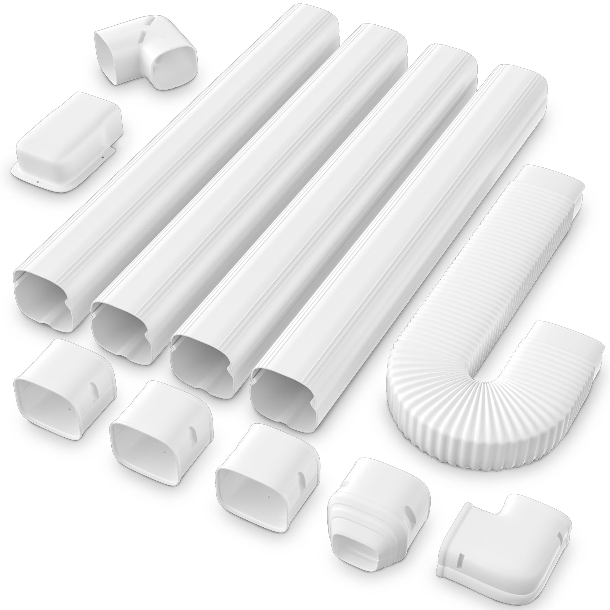 4'' 16 Ft Mini Split Line Set Cover with Flexible Pipe, Upgrade PP Heat-Resistant & Paintable, Central AC and Heat Pumps-Full Set, No Other Parts Needed