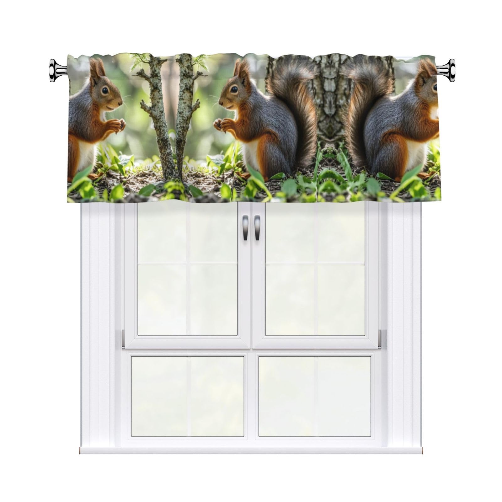 LMNGH Squirrel in the Woods Curtain Valance for Windows,Kitchen Window Curtains Blackout Drapes Window Treatments Decorative Rod Pocket Short Curtain for Living Room Bedroom,54" W x 18" L