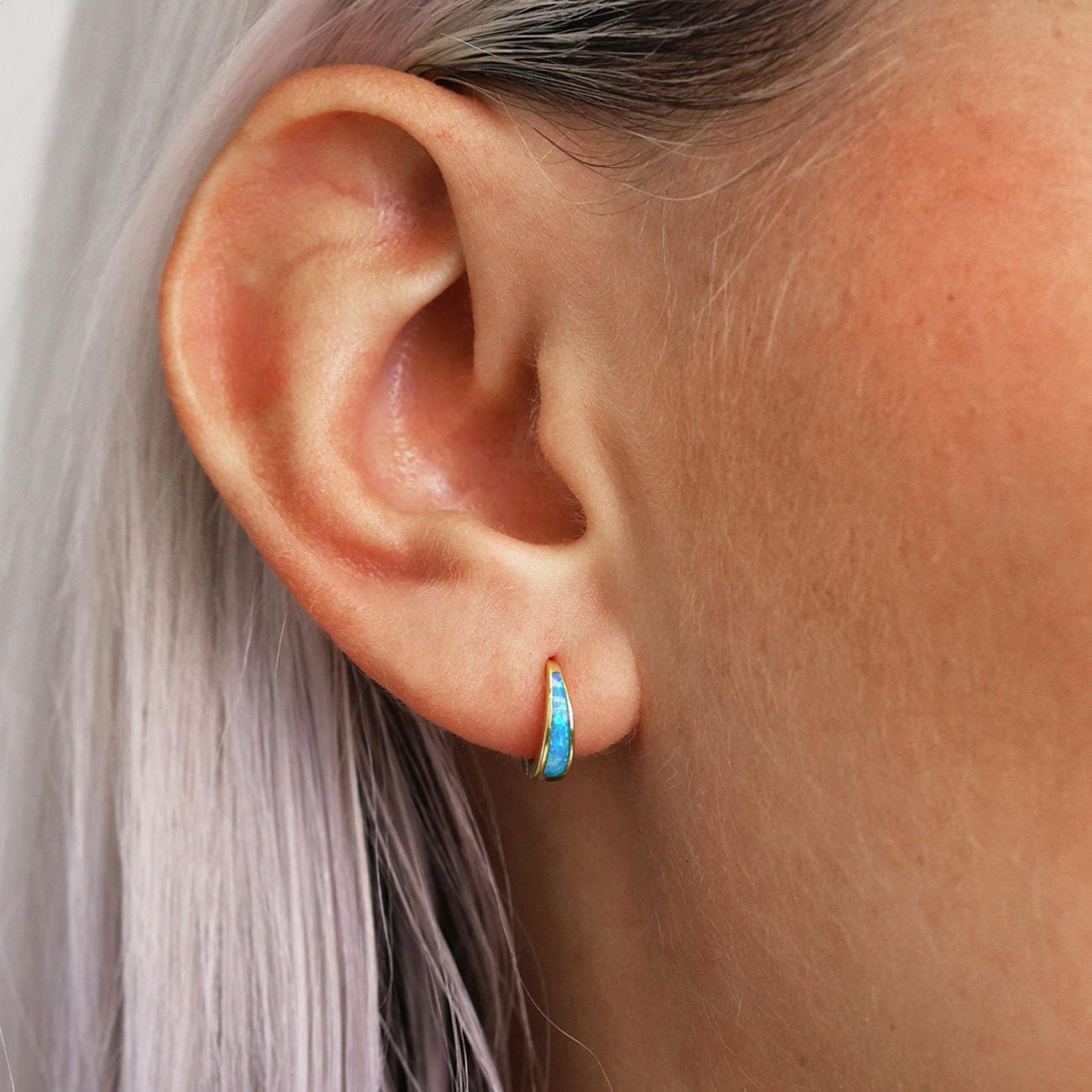 Opal Huggie Earrings for Women Trendy 14k Gold Plated Huggie Hoop Earrings Small Silver Earring Opal Jewelry Birthday Gifts for Women Mom Her - Image 3