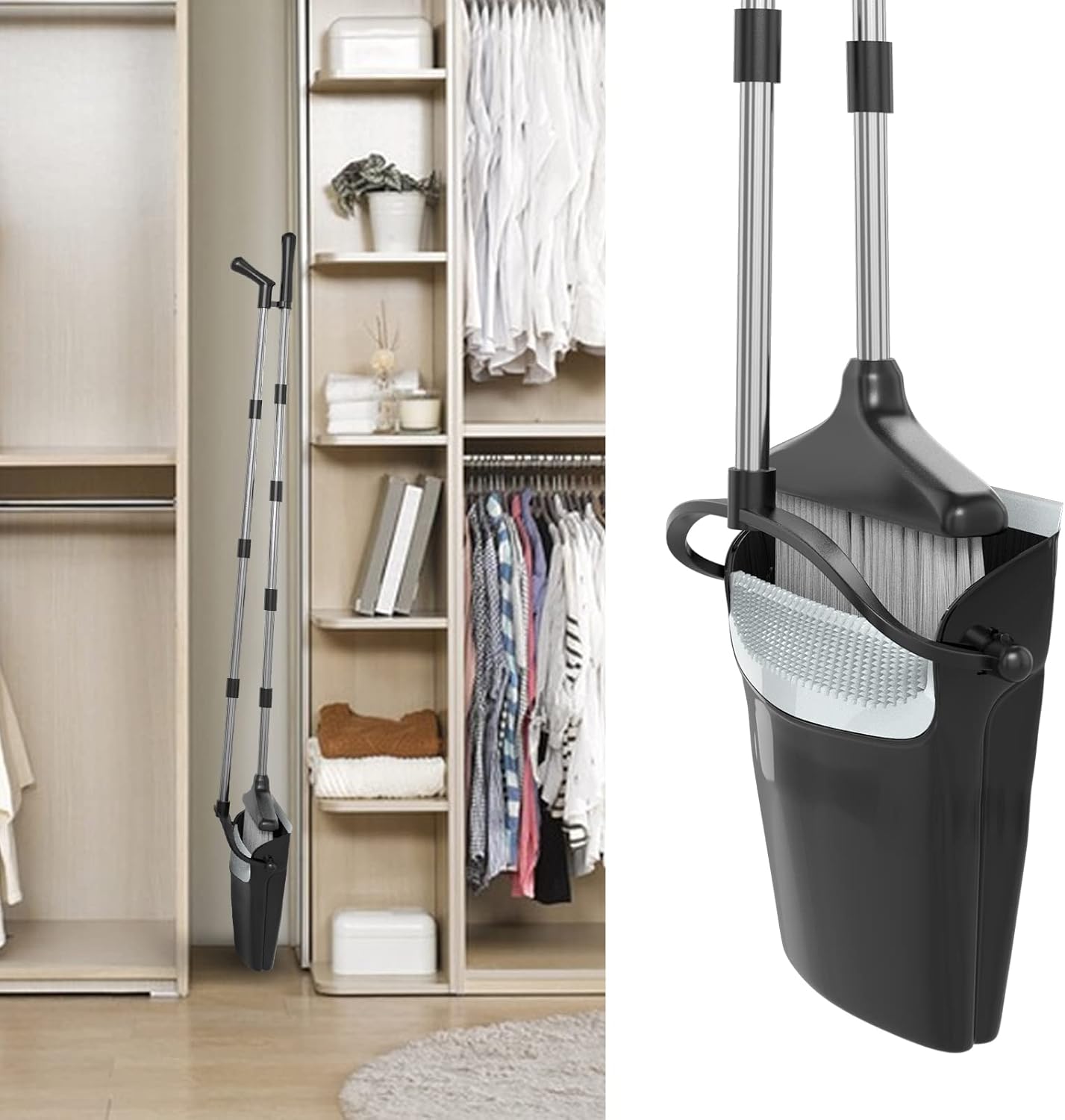 Broom with Dustpan Combo Set 54” Long Handle Household Dust Pan for Home Office Kitchen Cleaning （Black & Grey） - Image 6