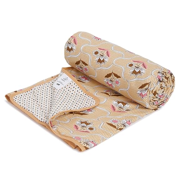 Naksh 100% Cotton Blanket for Double Bed (84 x 88 inch, Pluash Peach) | Reversible Cotton Dohar AC Blanket Double Bed King Size |Ac Bedsheet Double Bed | Winter Blankets