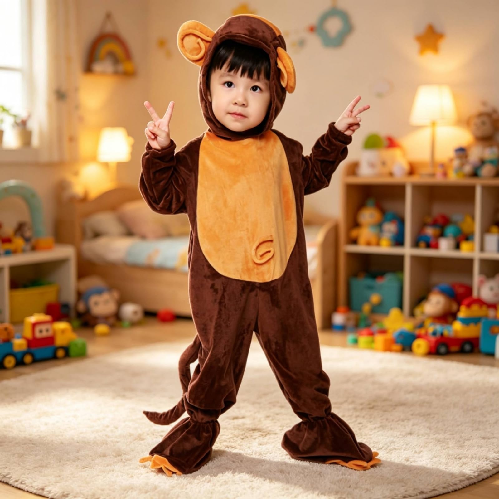 rockible Costume da Scimmia con Cappuccio Morbido | Peluche, Tuta con Cappuccio, per Cosplay, Bambini